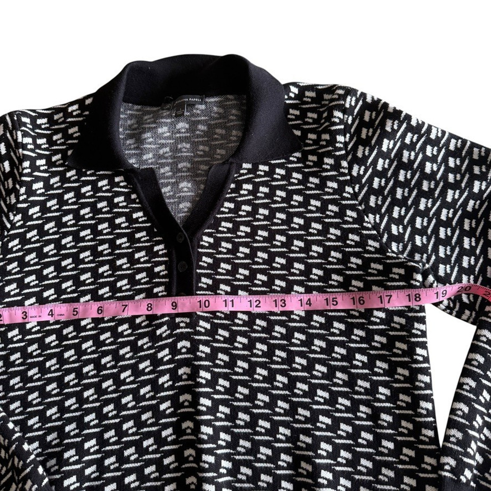 Arianna Papell Patterned Knit Top Black White Button Polo Sweater Minimalist L - Picture 6 of 9